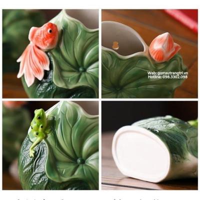 BÌNH HOA SỨ NỔI HOA SEN CÁ THỦ CÔNG